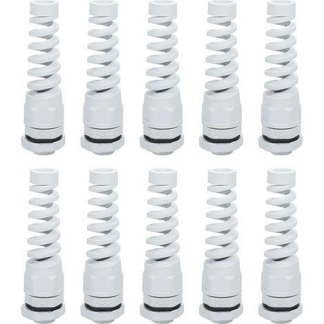 10Pcs Presse-Étoupe Étanche, M12 Nylon Spiral Joint de Cordon en Queue de Cochon avec Joint pour 3-6.5mm Fixation de Câbles et d'Appareils en Fil Métallique, Blanc (1/5)
