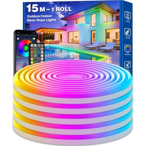 Guirlande lumineuse néon étanche AHRLHR IP68, 15 m, bande LED pour intérieur et extérieur, ruban néon RGB flexible contrôlé par application et télécommande, synchronisation musicale pour salle de jeux