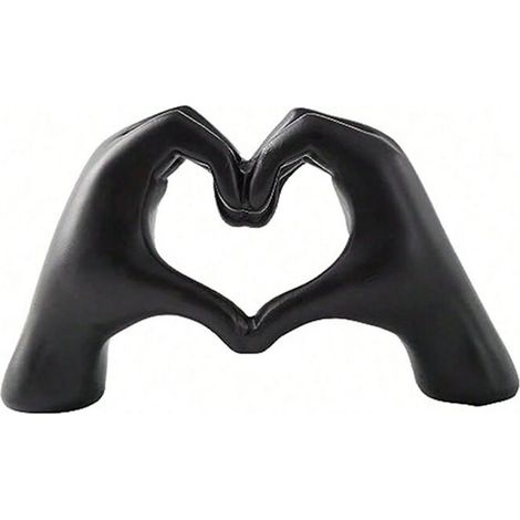 Sculpture Mains en Cœur - 1 Pièce - Résine Noire Moderne - Geste Romantique Décoratif - Salon Bureau Mariage - Couleur Noir (1/5)