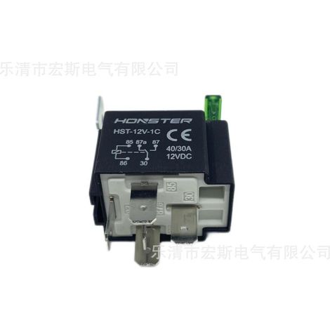 Relais automobile 12V avec fusible 40/30ADC, 12V avec dossier, fusible 30A, 12V 5 broches 30A, relais 12V 5 broches avec fusible, usage automobile 30A.