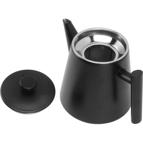 Bouilloire de 1 L en acier inoxydable à double paroi, finition satinée brillante, toucher lisse, noire, pour la maison et le restaurant (1/5)