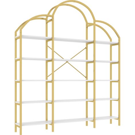 ELVMI Scaffale a 5 Ripiani con Decorazione a Nuvola, in MDF e Metallo, Bianco e Oro, 170 × 26 × 190 cm (1/5)