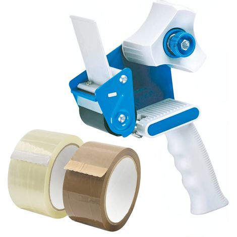 STI Tendinastro Dispencer Manuale di Nastro Adesivo da Imballaggio kit con 1 rotolo marrone e 1 rotolo trasparente con Frizione Regolabile STI (1/2)