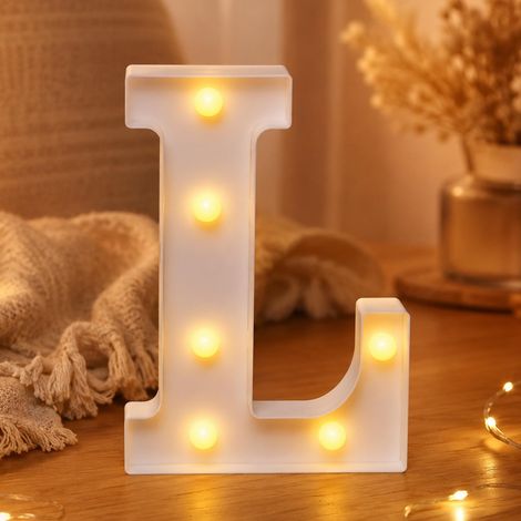 Lettres lumineuses L - Blanc chaud - 21 cm - LED - Lettre L - Éclairage pour anniversaire, fête, mariage, chambre d'enfant, chambre à coucher - Tenture murale (1/5)