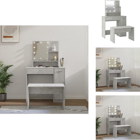Ensemble de coiffeuse avec LED Gris béton Bois d'ingénierie - Table De Maquillage - Coiffeuse Avec Miroir - Meuble De Salle De Bain - Éclairage Led - Rangements (1/5)