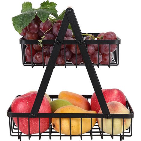 Présentoir à gâteaux aux fruits, corbeille à fruits à 2 étages, présentoir à gâteaux amovible en métal, panier de rangement de cuisine, bol décoratif