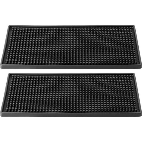 Lot de 2 tapis de service en caoutchouc – 30x15 cm – Noir – Drainage – Comptoir, cuisine, bar (1/5)