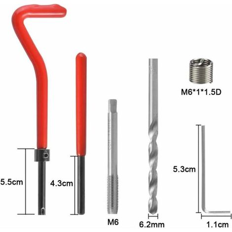 30 pièces M6 Kit de réparation de filetage en acier inoxydable embout hexagonal Insert filetage mâle professionnel matrice pour l'entretien quotidien moteur de forage automobile (1/4)