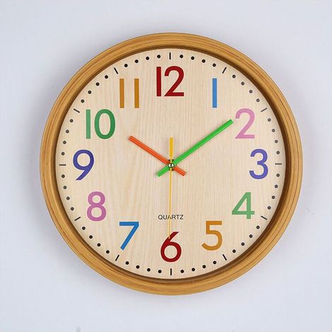 Horloge murale sans bruits de tic-tac pour les enfants, horloge murale silencieuse sans tic-tac Numéro coloré Décoration Horloge (1/4)