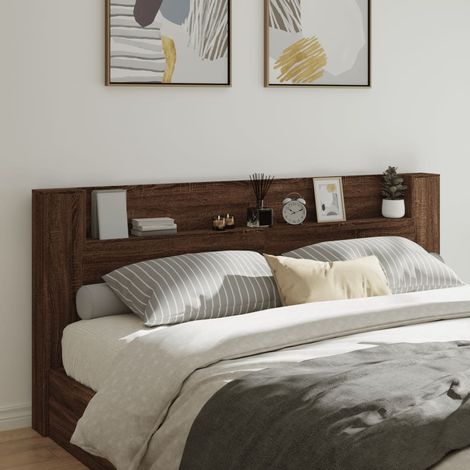 Vidaxl – Tête de lit avec LED – Chêne marron – Dimensions 220x16,5x103,5 cm – Matériau bois d'ingénierie – Éclairage RGB personnalisable