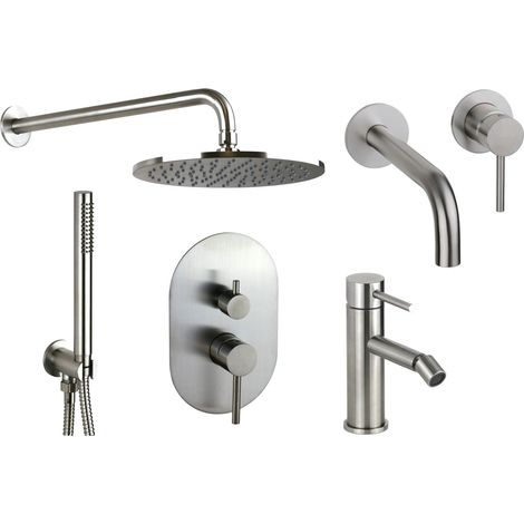 Kit completo miscelatori lavabo a parete bidet e kit doccia acciaio AISI 316 Pollini Jessy Steel KITJESSYSTEEL6