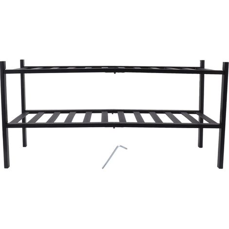 Étagère à chaussures empilable à 2 niveaux, imperméable et indéformable, en bambou, noire, idéale pour balcon. (1/5)