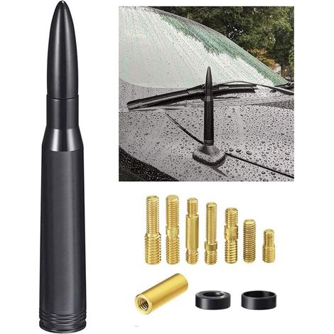 Powerful Short Car Antenna Bullet FM AM Auto Radio Universal, 8 Screws Included M5.0 M6.0 Different Sizes Black Roof Rod 14cm for Vehicle Jeep Truck SUV Auto Amplified Stereo Radio
