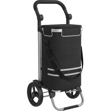 Caddie de Courses, Chariot de Courses, Pliable, avec Sac Isotherme, Polyvalent, Sac Amovible, roulettes, Solide, Noir (1/5)