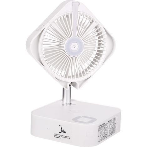 Intelligenter, faltbarer Multifunktionsventilator mit KI-Sprachsteuerung, Nebelsprühfunktion, Luftbefeuchter, kabellosem Handy-Ladegerät, Nachtlicht und 4 Windgeschwindigkeiten.