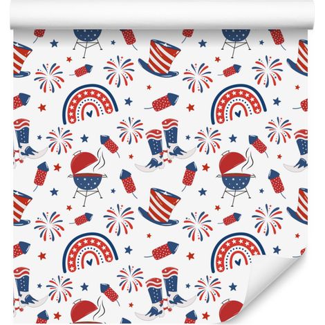 Papier peint blanc et gris clair pour salon et chambre, motif Fête nationale américaine (4 juillet), 50 x 1000 cm (1/5)