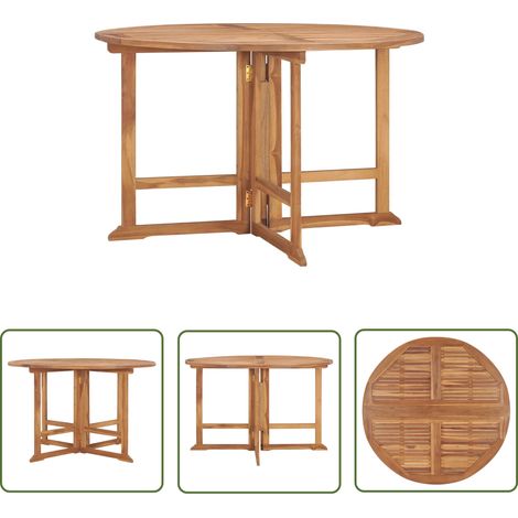 The Living Store Table à dîner de jardin pliable Ø110x75 cm Bois massif de teck - Table De Jardin Pliable - Table De Jardin En Teck - Mobilier De Jardin - Table À Manger Extérieure - Meubles De Jardin (1/5)