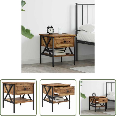 vidaXL Étagère -  Table de chevet avec tiroir Bois ancien 40 x 42 x 45 cm (1/5)