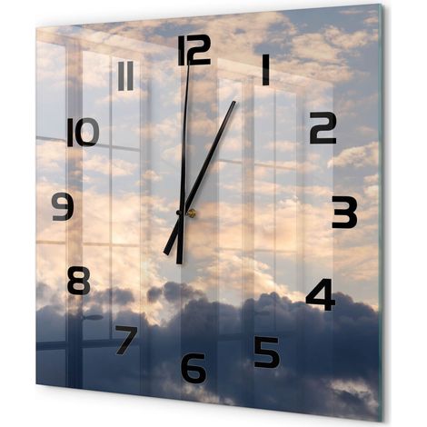 Grande Horloge Murale Carrée Décoration Cuisine en Verre Trempé Silencieuse Moderne Nuages dans le ciel 60x60 cm (1/5)