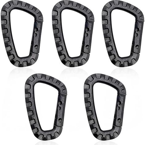 Lot de 5 Mousquetons en Plastique,Mousqueton Tactique Militaire Durable Forme en D Multifonctionnelle Sac à Dos pour Camping Randonnée Pêche Gym Usage Extérieur mousqueton