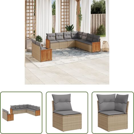 Gartensessel - 9-tlg. Garten-Sofagarnitur mit Kissen Beige Poly Rattan (1/5)