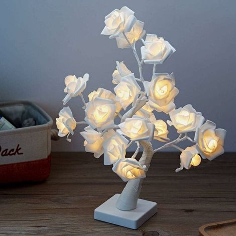 MINKUROW Led Rose Tree Light Con 24 Pétalos De Rosa, Led Bead Para Navidad, Decoración Del Hogar, Fiesta, Interruptor Táctil (Pequeños Árboles Led, Blanco) (1/5)