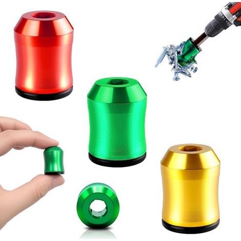 Set mit 3 magnetischen Schraubenringen – Universalmagnet für 6,35-mm-Sechskantbits – Rot, Grün und Gold (1/5)
