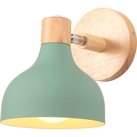 Applique Murale Intérieur Vintage Lampe de Mur Industrielle E27 en Bois Métal Lampe de Chevet pour Chambre Escalier Couloir Vert (1/5)