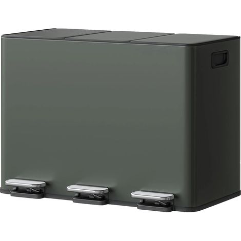 Cubo de basura de cocina, diseño de 3 compartimentos, tapas de cierre suave, verde. (1/2)