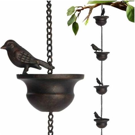 Chaînes de pluie pour gouttières – Oiseaux mobiles sur tasses – Fer galvanisé résistant aux intempéries – Carillon de pluie décoratif (1/5)