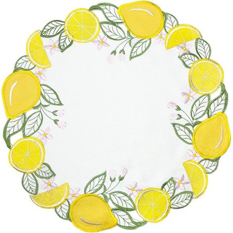 Dessous d'assiette rond motif citron set de table en plastique jaune 35 x 35 x 1 cm - PANGIVO (1/2)