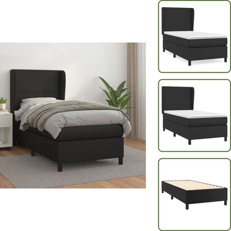Boxspringbett mit Matratze Schwarz 100x200 cm Kunstleder - Boxspringbett - Doppelbett - Bettenrahmen - Kunstlederbett - Schwarzes Bett (1/5)