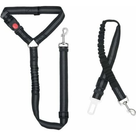 Nylon Ceinture Chien, Universel Harnais Voiture Réglable pour Chien & Chat avec Absorption des Chocs, 2 en 1 Laisse Chien Ceinture de Sécurité pour Animaux de Compagnie Durable pour Voyage(Noir) (1/4)
