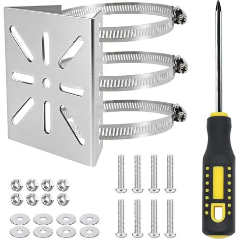 Support Camera ExterieurSupport Gouttiere Camera Exterieur avec 3 Colliers de Serrage de Fixation, Support de Poteau pour Caméra de Surveillance, éclairage LED et Panneau Solaire (1/5)