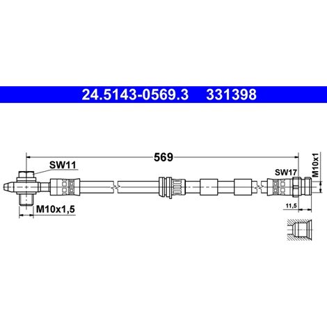Flexible de frein ATE 24.5143-0569.3 AUDI 1J0 611 701 B 1J0 611 701 C