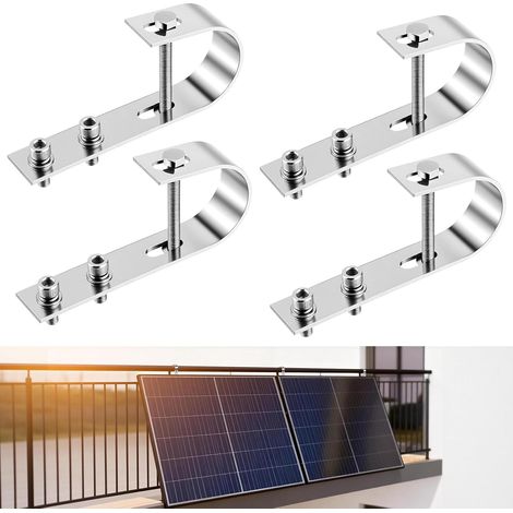 4PCS Crochets Balcon Solaire Inox 304 Fixation Panneau Solaire sans Perçage,Crochets de Fixation pour Balcon/Toit/Garage,Crochets de Montage de Panneaux Solairesrobustes (1/5)