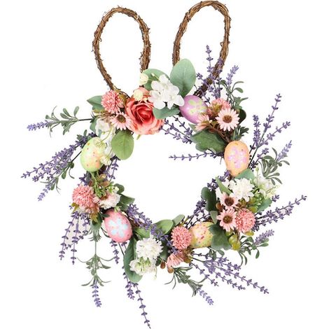 20 Zoll Frühlingskranz, niedlicher Osterhasenkranz mit Eiern, Blumen und Blättern für die Haustür, als Wanddekoration für drinnen und draußen