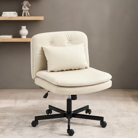 Chaise de bureau beige en similicuir métal 67 x 63 x 93 cm (1/5)