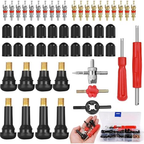 Car Tyre Valve Kit Replacement for Auto Motorcycle Bike Valve Pneu Tubeless Universelles + Clé + Embouts. Voiture, Moto, VéLo. (1/5)