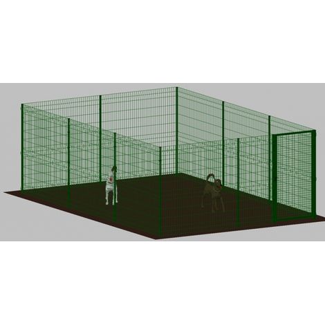 .Recinto-Box Modulare per Cani in Ferro Zincato e Verniciato Verde-con Pali a Interrare - cm 600x400x172h (1/2)