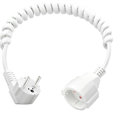 Câble de Rallonge Schuko 3 x 1,0 mm², Câble Spiralé à Contact de Protection Extensible de 0,6m à 2 m Max,câble d'extension IP20 pour la Maison,Le Bureau (1/5)