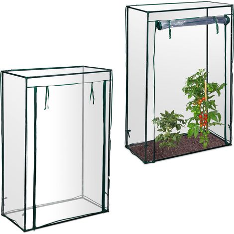 2x Serra per Pomodori, Giardino, Balcone, Telo Orto Trasparente, HLP 150x100x50  cm, Acciaio & PVC, trasparente