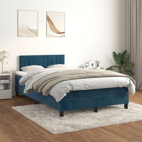 Lit à sommier tapissier et matelas, Lit double, Lit adulte Bleu foncé 120x200cm Velours GSW72308 (1/5)