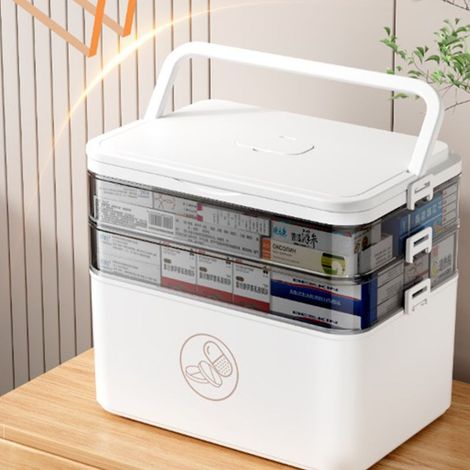 Boite De Rangement 3 Niveaux - Contenant Pour Trousse De Premiers Secours - Organisateur Portable Avec Poignée - Plastique - 30 X 16,5 X 24 Cm - 1 Pièce