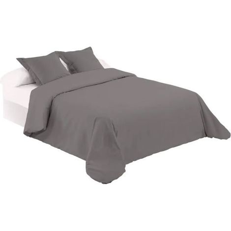 Parure de couette - JUANIO - 220 x 220 cm - 52% polyester/48% coton - Anti-acariens - Gris foncé (1/3)