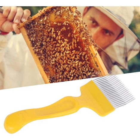 Horquilla de decoración para apicultura con 21 púas antideslizantes de acero inoxidable - mango de plástico amarillo - 62 g (21 x 7 cm) (1/5)