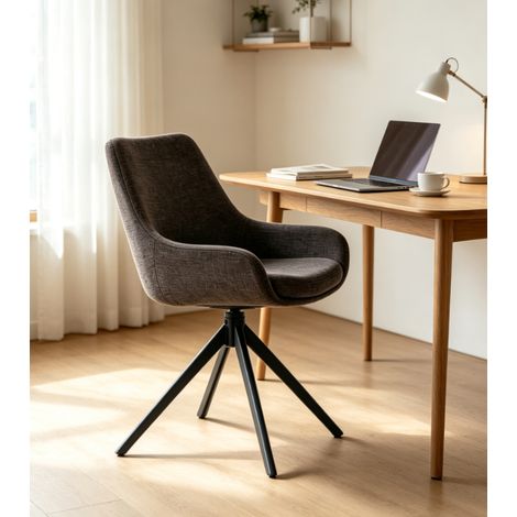 chaise de salle à manger pivotante marron foncé tissu rembourré avec accoudoirs pieds en métal chaise design moderne pour cuisine salon café (1/5)