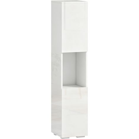 Mobile Multimediale Slim 27x30x132 cm a 5 Ripiani con Ripiani Regolabili Bianco (1/5)