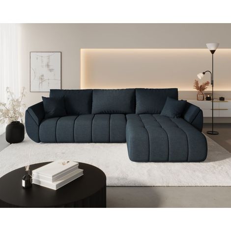 Ecksofa Schlafsofa MISATO Stoff Wind Dunkelblau Ottomane Rechts