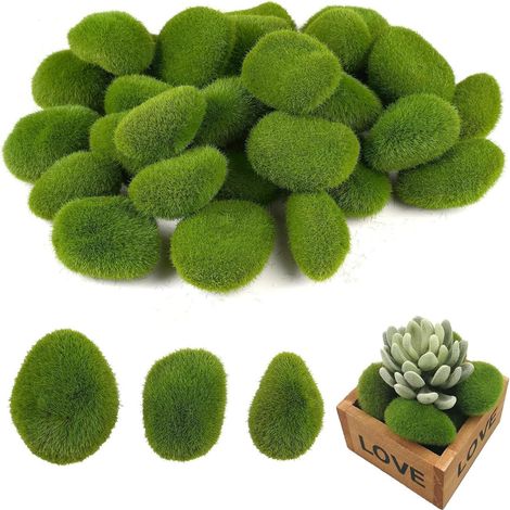 Pierres En Mousse - 20 Pièces - Vert - Décoration Jardin Et Intérieur - Résistant Aux Intempéries - 3x5cm Et 5x6cm (1/5)
